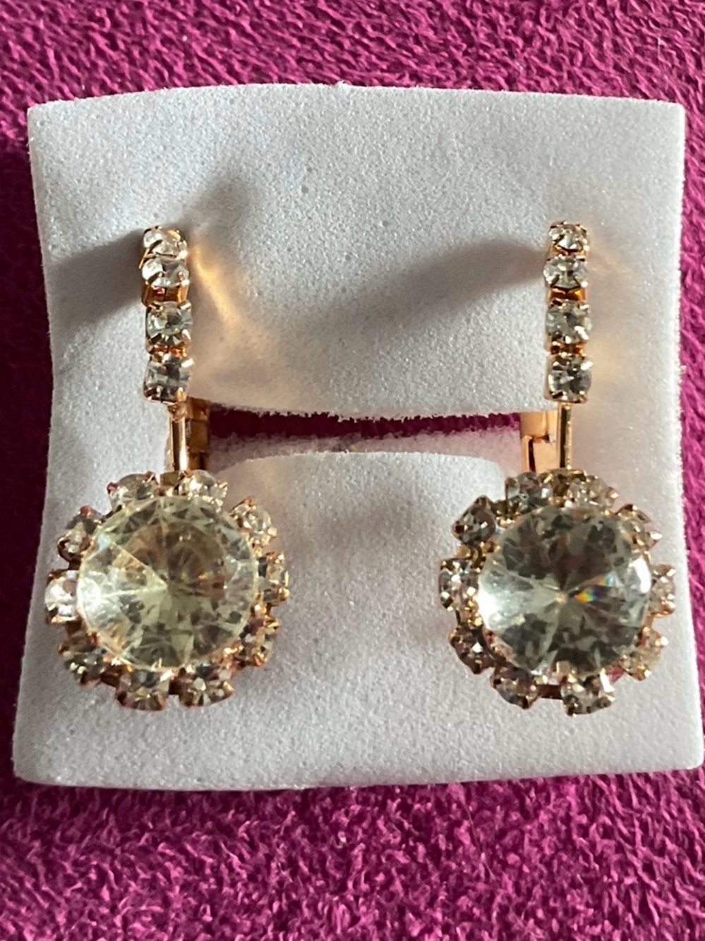 Gold-Tone Clear Crystal Drop Earrings - Sparkling Halo Design
